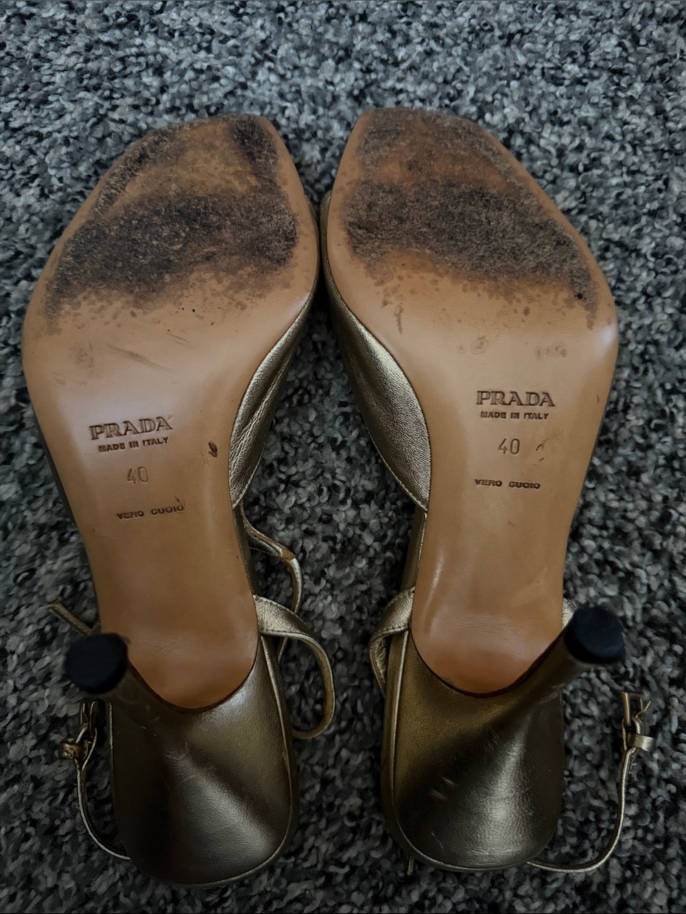 Prada Metallic Gold Strappy Slingback Heels - Picture 4 of 16